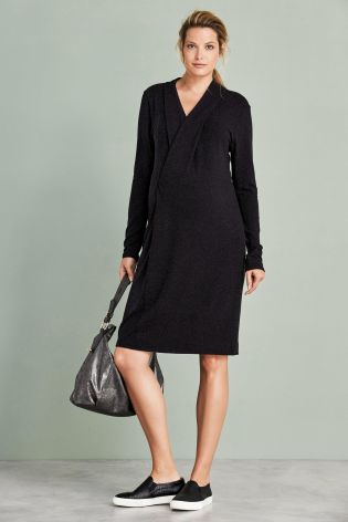 Charcoal Maternity Brushed Pleated Dress